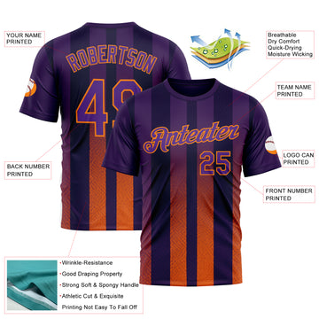 Custom Purple Orange-Bay Orange 3D Pattern Design Sunset Gradient Stripe Sport Wear Performance T-Shirt