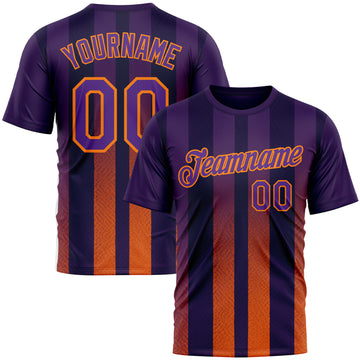 Custom Purple Orange-Bay Orange 3D Pattern Design Sunset Gradient Stripe Sport Wear Performance T-Shirt