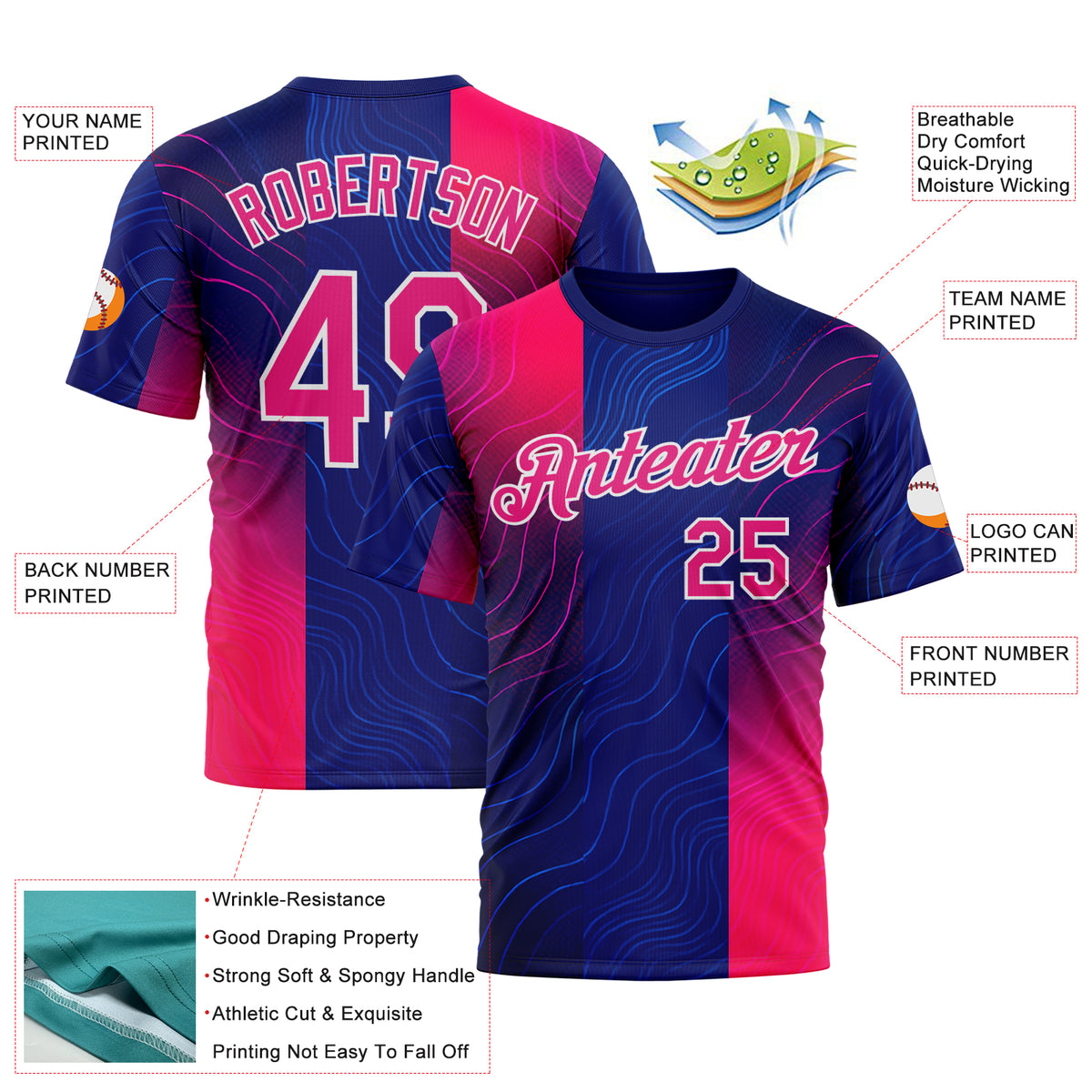 Custom 3D Pattern Design Neon Stripe Sport Wear Performance T-Shirt Hot ...