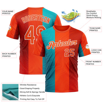 Custom Orange Blue-White 3D Pattern Design Neon Stripe Sport Wear Performance T-Shirt