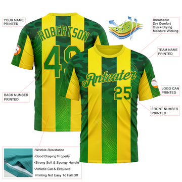 Custom Yellow Grass Green-Green 3D Pattern Design Brazil Stripe Sport Wear Performance T-Shirt