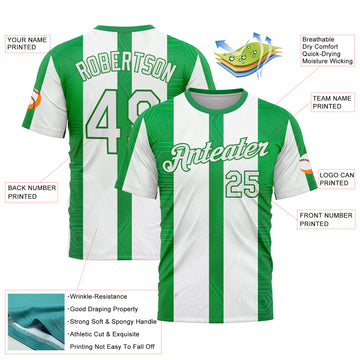 Custom White Green-Grass Green 3D Pattern Design Mexico Stripe Sport Wear Performance T-Shirt