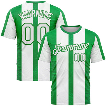 Custom White Green-Grass Green 3D Pattern Design Mexico Stripe Sport Wear Performance T-Shirt