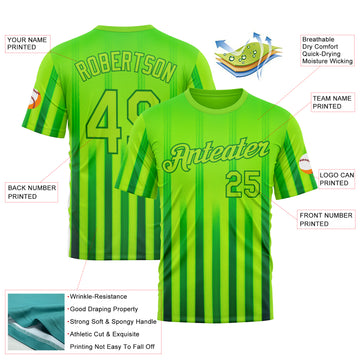 Custom Green Neon Green-Grass Green 3D Pattern Design Mexico Gradient Stripe Sport Wear Performance T-Shirt