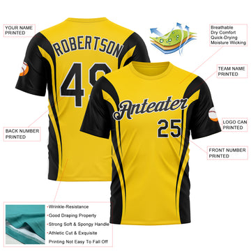 Custom Yellow Black-White 3D Pattern Design Germany Color Block Sport Wear Performance T-Shirt