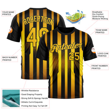 Custom Black Yellow 3D Pattern Design Germany Stripe Sport Wear Performance T-Shirt