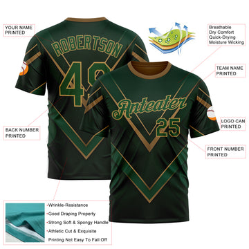 Custom Green Old Gold 3D Pattern Design Mexico Africa Sport Wear Performance T-Shirt