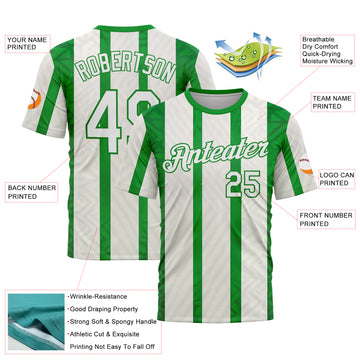 Custom White Green-Grass Green 3D Pattern Design Mexico Stripe Sport Wear Performance T-Shirt
