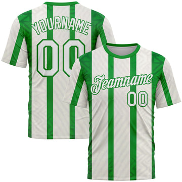 Custom White Green-Grass Green 3D Pattern Design Mexico Stripe Sport Wear Performance T-Shirt