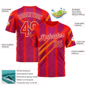 Custom Red Fire Red-White 3D Pattern Design Neon Stripe Sport Wear Performance T-Shirt