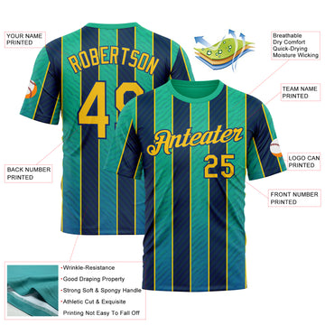 Custom Green Yellow-US Navy Blue 3D Pattern Design Stripe Sport Wear Performance T-Shirt