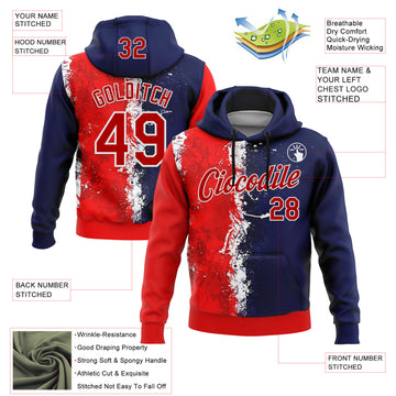 Custom Stitched Blue Red-White 3D Pattern Design American Inspired Graffiti Splash Sports Wear Pullover Sweatshirt Hoodie