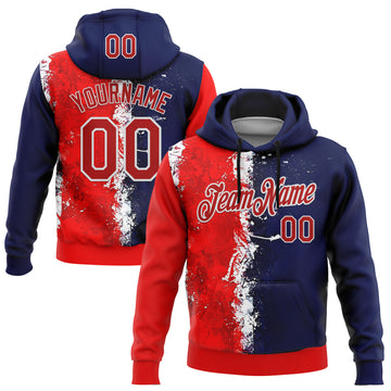 Custom Stitched Blue Red-White 3D Pattern Design American Inspired Graffiti Splash Sports Wear Pullover Sweatshirt Hoodie