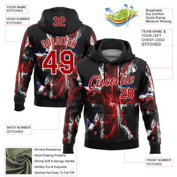 Custom Stitched Black Red-White 3D Pattern Design England Inspired Flame Sports Wear Pullover Sweatshirt Hoodie