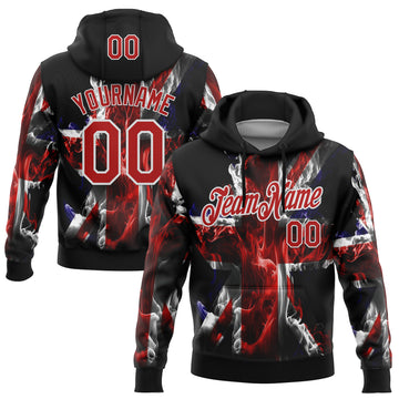 Custom Stitched Black Red-White 3D Pattern Design England Inspired Flame Sports Wear Pullover Sweatshirt Hoodie