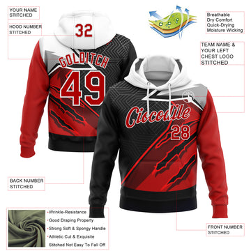 Custom Stitched Red Black-White 3D Pattern Design Canada Germany Inspired Claw Mark Sports Wear Pullover Sweatshirt Hoodie