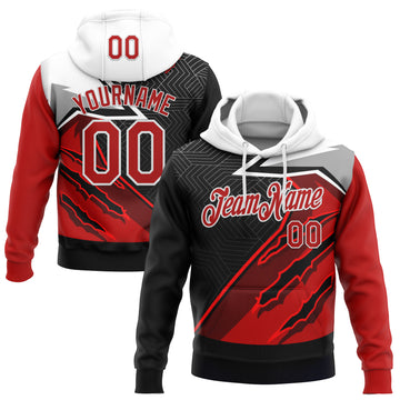 Custom Stitched Red Black-White 3D Pattern Design Canada Germany Inspired Claw Mark Sports Wear Pullover Sweatshirt Hoodie