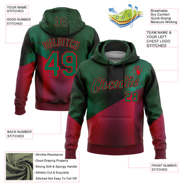 Custom Stitched Green Kelly Green-Red 3D Pattern Design Mexico Abstract Sports Wear Pullover Sweatshirt Hoodie