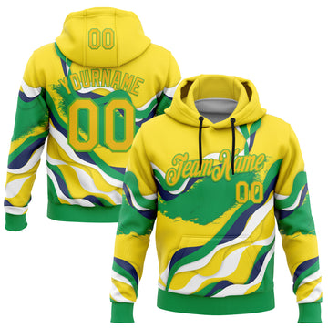 Custom Stitched Yellow Green-Aurora Green 3D Pattern Design Brazil Inspired Abstract Wave Sports Wear Pullover Sweatshirt Hoodie