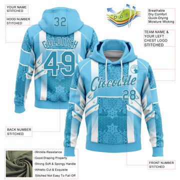 Custom Stitched Blue Panther Blue-White 3D Pattern Design Argentine Inspired Geometric Shape Sports Wear Pullover Sweatshirt Hoodie