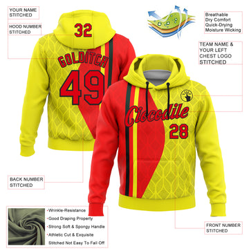 Custom Stitched Yellow Fire Red-Black 3D Pattern Design Germany Inspired Geometric Shape Sports Wear Pullover Sweatshirt Hoodie
