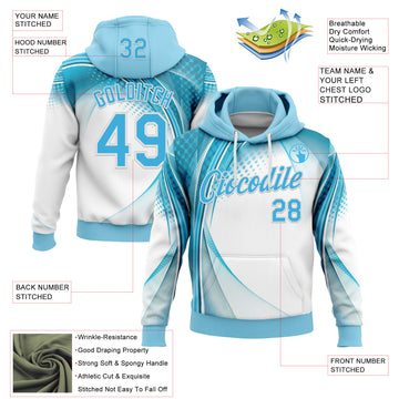 Custom Stitched Blue Sky Blue-White 3D Pattern Design Argentine Inspired Geometric Shape Sports Wear Pullover Sweatshirt Hoodie