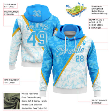 Custom Stitched Blue Sky Blue-White 3D Pattern Design Argentine Inspired Graffiti Sports Wear Pullover Sweatshirt Hoodie