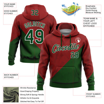 Custom Stitched Red Green-White 3D Pattern Design Mexico Subtle Sports Wear Pullover Sweatshirt Hoodie