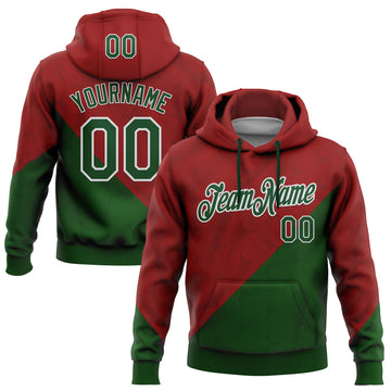 Custom Stitched Red Green-White 3D Pattern Design Mexico Subtle Sports Wear Pullover Sweatshirt Hoodie
