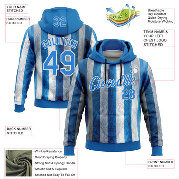Custom Stitched Blue Powder Blue-White 3D Pattern Design Argentine Inspired Sun And Moon Sports Wear Pullover Sweatshirt Hoodie
