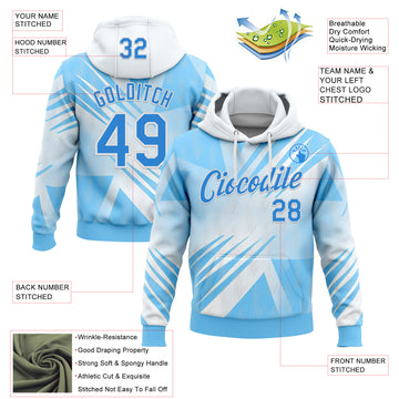Custom Stitched White Powder Blue-Blue 3D Pattern Design Argentine Inspired Geometric Shape Sports Wear Pullover Sweatshirt Hoodie