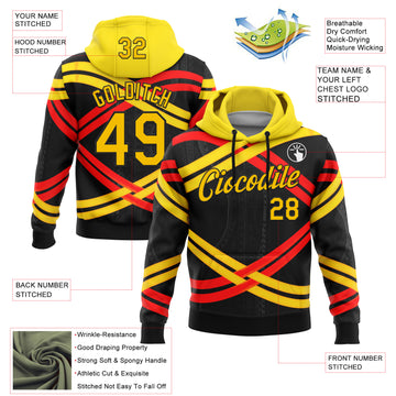 Custom Stitched Black Yellow-Red 3D Pattern Design Germany Inspired Stripe Subtle Tribal Sports Wear Pullover Sweatshirt Hoodie