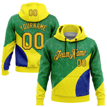 Custom Stitched Green Yellow Blue-Black 3D Pattern Design Brazil Inspired Subtle Sports Wear Pullover Sweatshirt Hoodie