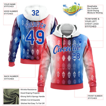 Custom Stitched Red Thunder Blue-White 3D Pattern Design American Inspired Geometric Tribal Shape Sports Wear Pullover Sweatshirt Hoodie