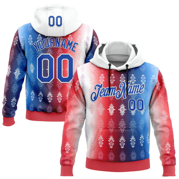 Custom Stitched Red Thunder Blue-White 3D Pattern Design American Inspired Geometric Tribal Shape Sports Wear Pullover Sweatshirt Hoodie