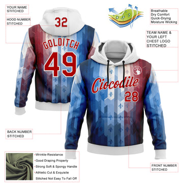 Custom Stitched Blue Red-White 3D Pattern Design American French Inspired Geometric Shape Sports Wear Pullover Sweatshirt Hoodie