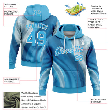 Custom Stitched Blue Sky Blue-White 3D Pattern Design Argentine Inspired Subtle Floral Sports Wear Pullover Sweatshirt Hoodie