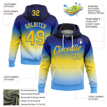 Custom Stitched Blue Yellow-Powder Blue 3D Pattern Design Argentine Inspired Gradient Sports Wear Pullover Sweatshirt Hoodie