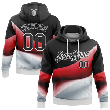 Custom Stitched Black Red-White 3D Pattern Design Germany Inspired Geometric Shape Sports Wear Pullover Sweatshirt Hoodie