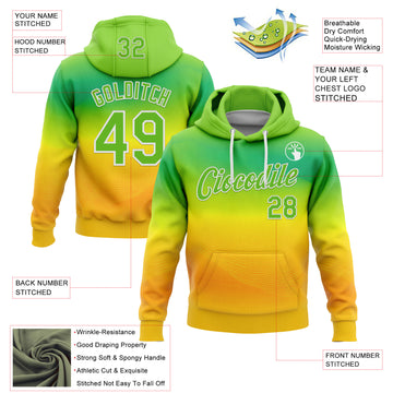 Custom Stitched Green Aurora Green Yellow-White 3D Pattern Design Brazil Inspired Gradien Line Sports Wear Pullover Sweatshirt Hoodie