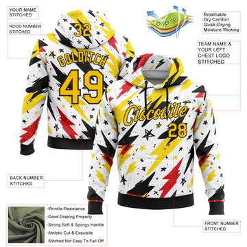 Custom Stitched White Yellow Red-Black 3D Pattern Design Germany Inspired Graffiti Sports Wear Pullover Sweatshirt Hoodie
