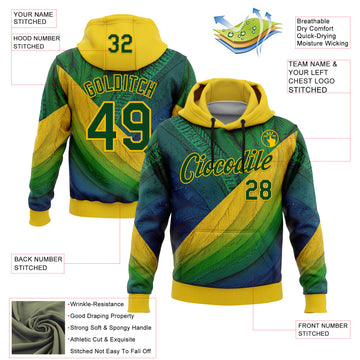Custom Stitched Yellow Green 3D Pattern Design Brazil Inspired Tribal Sports Wear Pullover Sweatshirt Hoodie
