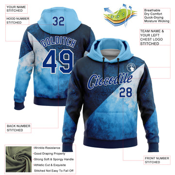 Custom Stitched Blue Royal-White 3D Pattern Design Argentine Inspired Geometric Tribal Watercolor Sports Wear Pullover Sweatshirt Hoodie