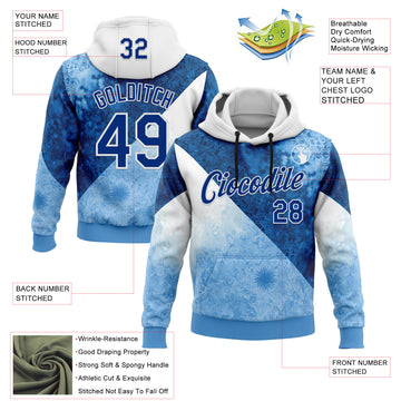 Custom Stitched Blue Royal-White 3D Pattern Design Argentine Inspired Geometric Floral Watercolor Sports Wear Pullover Sweatshirt Hoodie