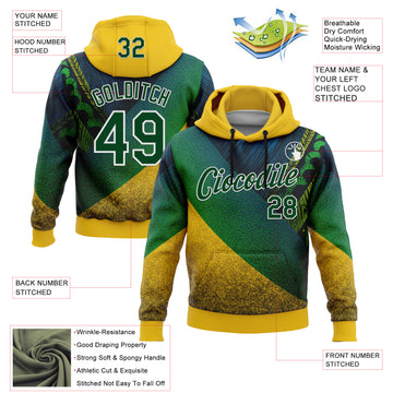 Custom Stitched Yellow Green-White 3D Pattern Design Brazil Inspired Tribal Sports Wear Pullover Sweatshirt Hoodie