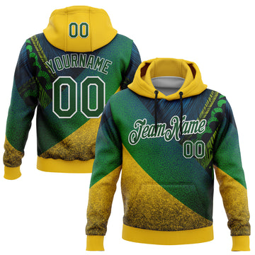 Custom Stitched Yellow Green-White 3D Pattern Design Brazil Inspired Tribal Sports Wear Pullover Sweatshirt Hoodie