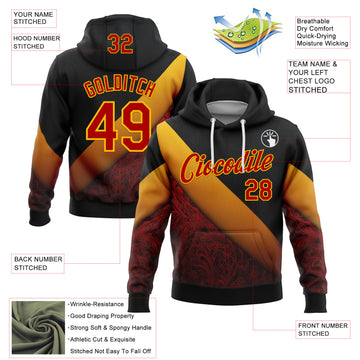 Custom Stitched Black Red-Yellow 3D Pattern Design Germany Inspired Geometric Tribal Sports Wear Pullover Sweatshirt Hoodie