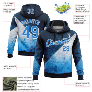 Custom Stitched Blue Powder Blue-White 3D Pattern Design Argentine Inspired Geometric Tribal Watercolor Sports Wear Pullover Sweatshirt Hoodie