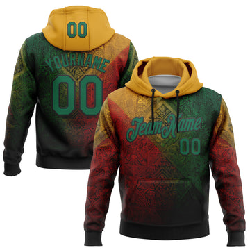 Custom Stitched Yellow Kelly Green Red-Black 3D Pattern Design Brazil Mexico Inspired Geometric Tribal Sports Wear Pullover Sweatshirt Hoodie