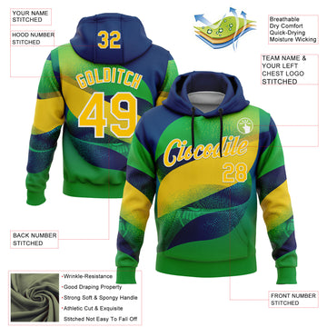 Custom Stitched Green Yellow Blue-White 3D Pattern Design Brazil Inspired Geometric Shape Sports Wear Pullover Sweatshirt Hoodie